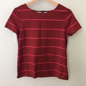 Tommy Hilfiger red/pink stripe satiny t-shirt. Xs